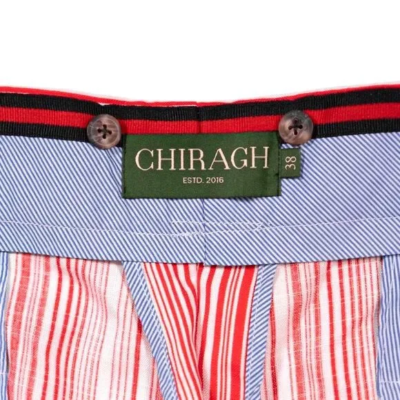 Mens Gurkha Pants 38 Red White Striped Cotton Trousers Straight Fit Flat Front